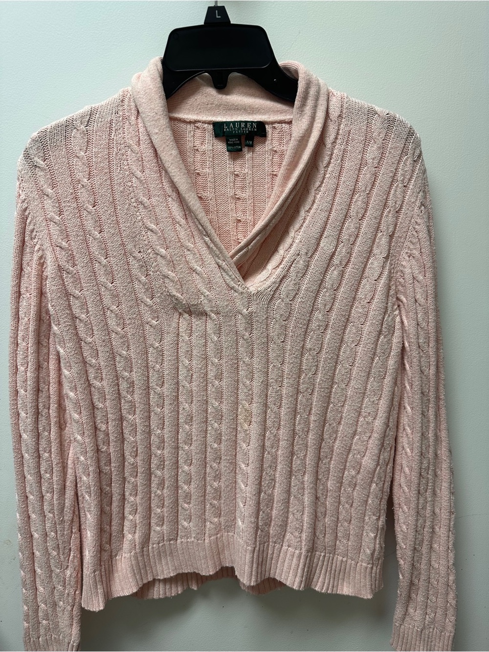Lauren Ralph Lauren Light Pink Cable-Knit Shawl Collar Sweater